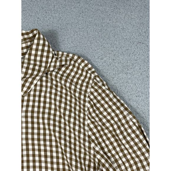 J. Jill Womens Size M petite Brown Cream Gingham Button Up Shirt - Picture 8 of 10